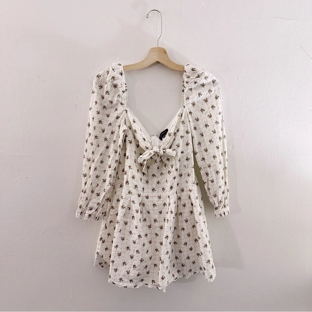 Majorelle Floral Printed Long Sleeve Romper Mini Metallic Lurex Thread - Picture 2 of 8